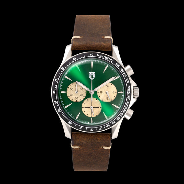 MT&W Racing Green Vintage Chronograph Watch with Unique Patina